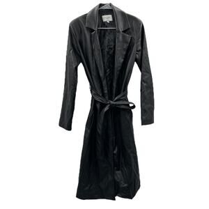 Misslibell x NA-KD Black Faux Leather Tie‎ Waist Trench Coat Size 38
